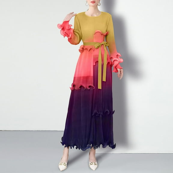 WJHWSX Fall Dresses for Women 2025,Womens Dresses,Dresses for Women,Long Sleeve,Crew Neck,Breathable,Solid,L