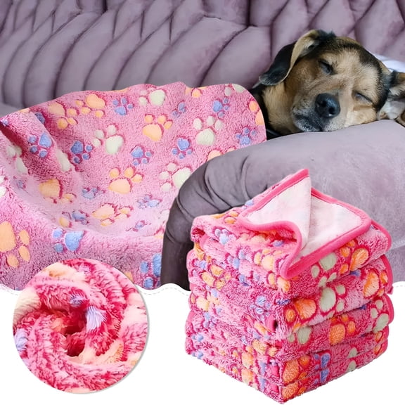 AUQ 2026 New 5Pcs Blankets Super Soft Fluffy Premium Fleece Pet Blanket Flannel Throw Washable Pet Blankets for Dog Puppy Cat Paw for Cats Dog Bed Couch Bed (15.7X23.6In)