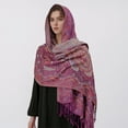 thumbnail image 6 of Paisley Pashmina Shawl Scarf Women Jacquard Cashew Printed Scarves Flowers Borders Female Tassel Blanket Wraps Ethnic Shawls (T322-05,70x190cm), 6 of 7
