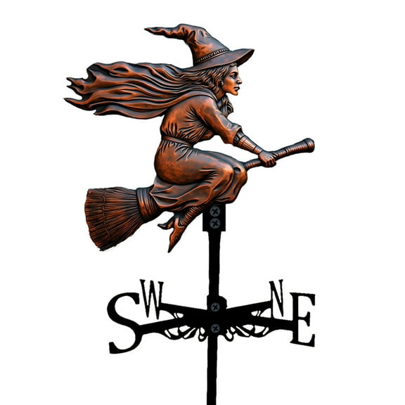 OIUR Witch Weather Vane Halloween Flying Witch Weathervane with Roof Mount Metal Direction Indicator for Outdoor Farm Yard Garden Decoration