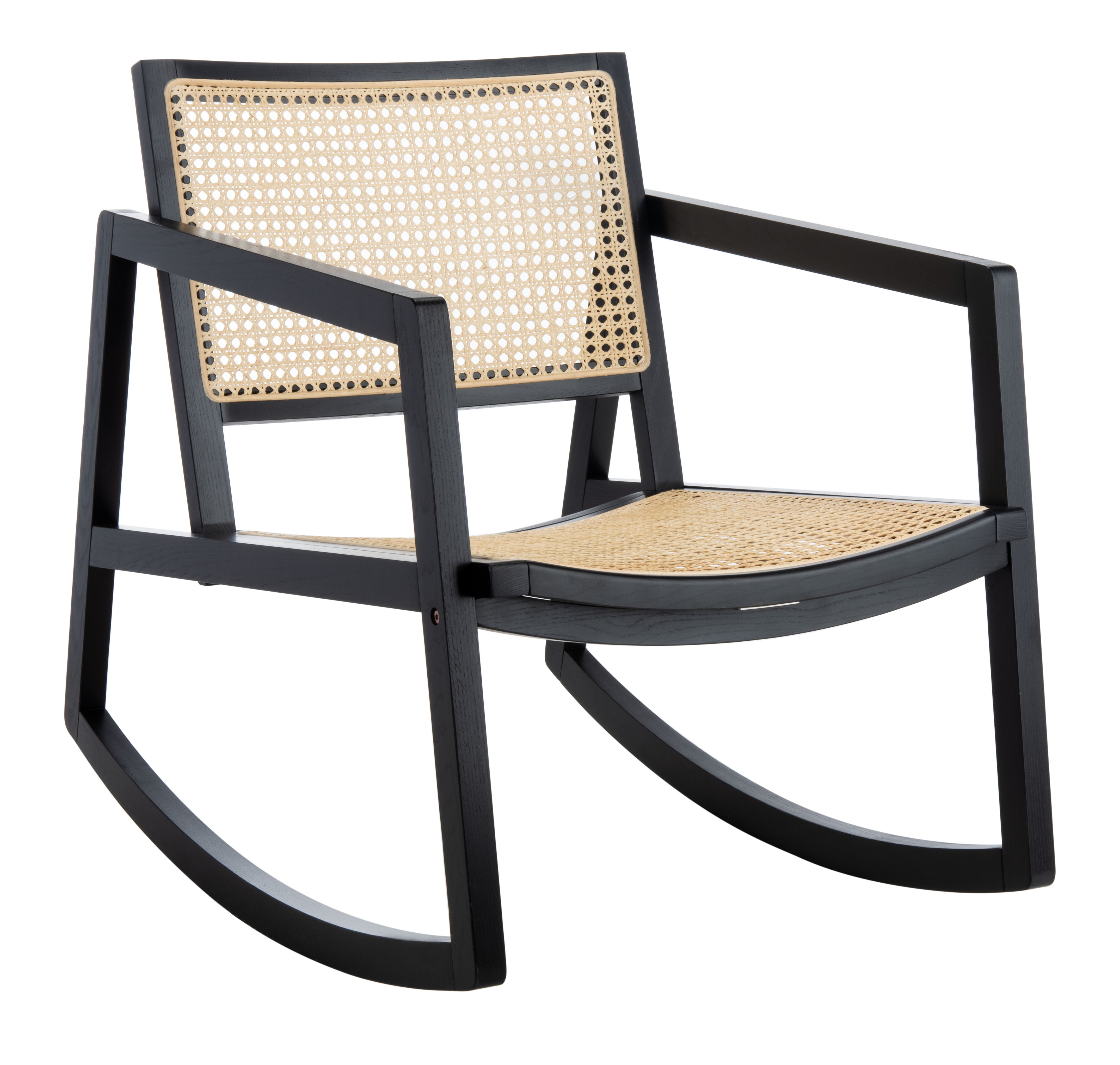 SAFAVIEH Couture Perth Coastal Solid Rattan Rocking Chair, Black/Natural
