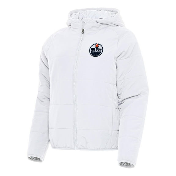 Women's Antigua White Edmonton Oilers Universe Full-Zip Puffer Jacket