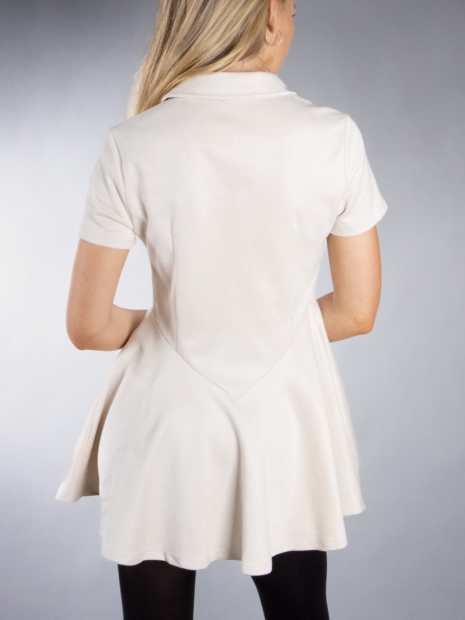 DARING DIVA Women's Stylish Pointed Collar Short Sleeve Button Down Dress XS Beige