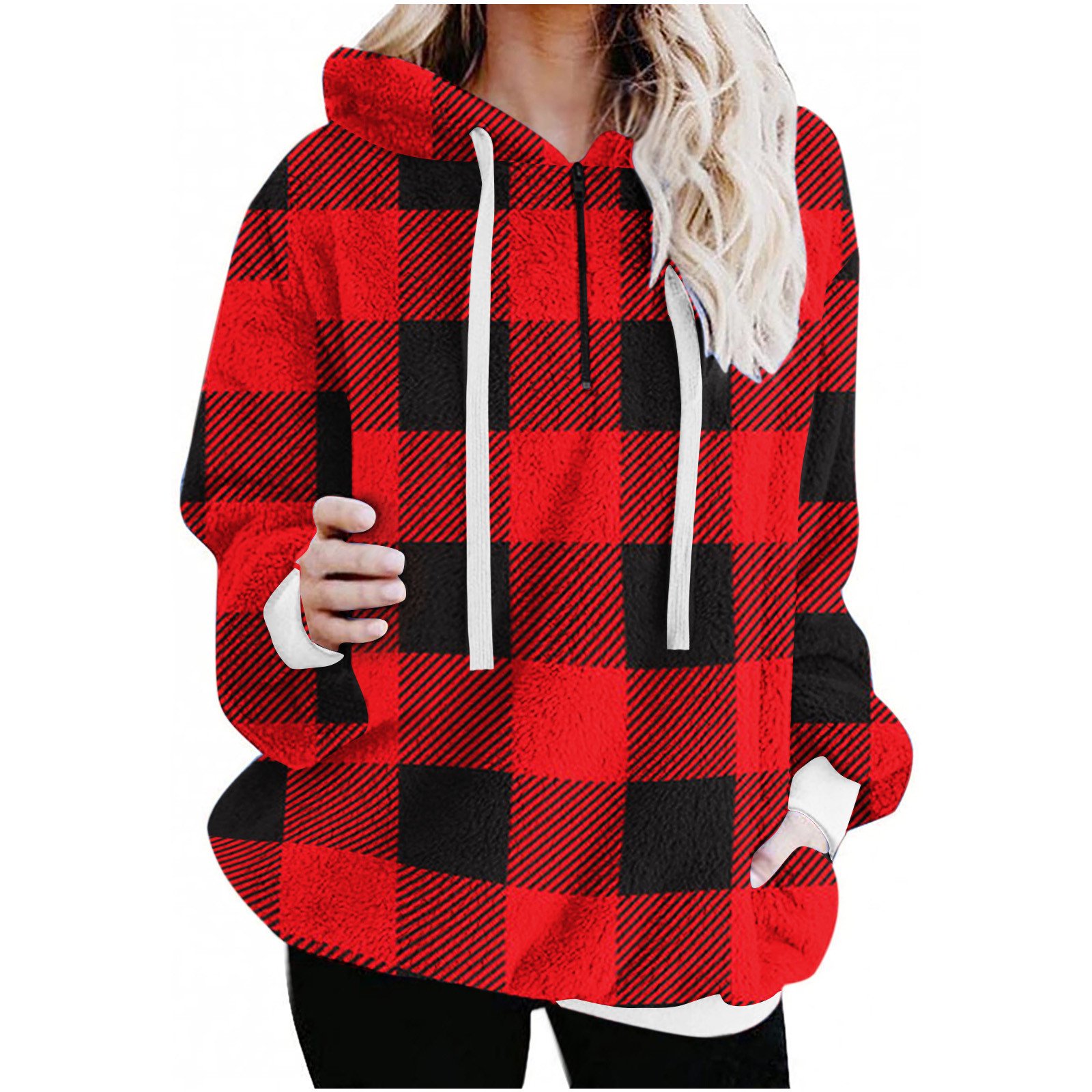 Womens Oversized Fuzzy Pullover Hoodie with Pockets Fleece Hooded Sweatshirt  Cozy Fluffy Coat Fall Winter Plush Plaid Printed Long Sleeve Hoodies  Pullover Zipper Coats Sweatshirts - Walmart.com