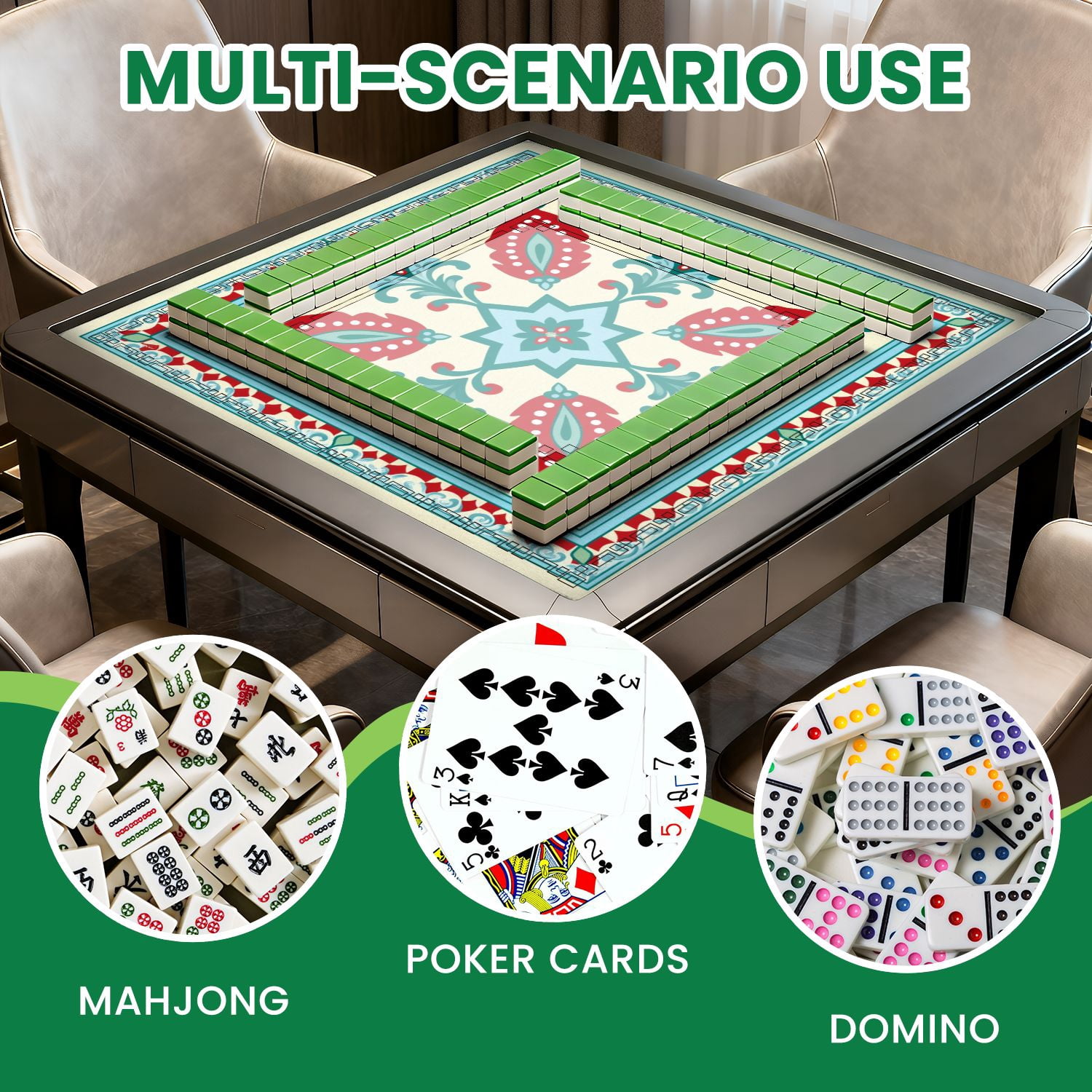 Mahjong Mat 31.5" x 31.5" Turkish Inspired Floral Geometric Red Blue Accents Non-Slip Noise Reduction American Mahjong Tiles Table Cover for Dominoes Poker Card Board Games Gift