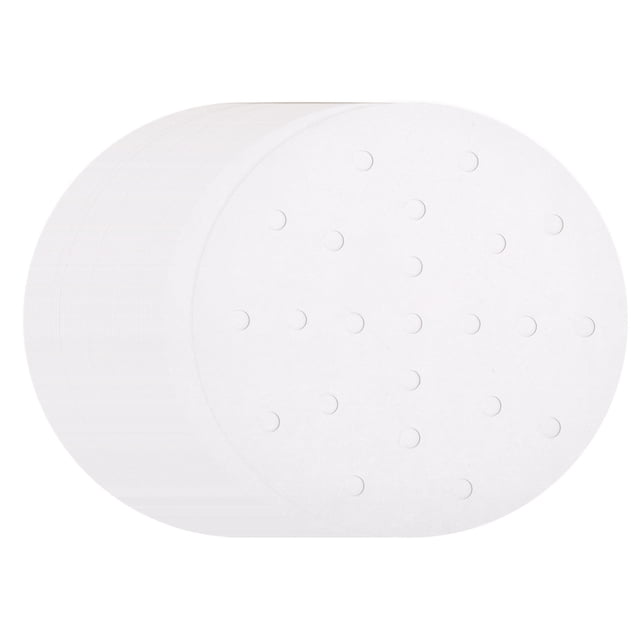 Uxcell 400pcs forros de freidora de aire de 6.3 pulgadas, forros redondos de vaporera de bambú con agujeros, papel pergamino perforado, papel desechable para freidoras de aire, blanco