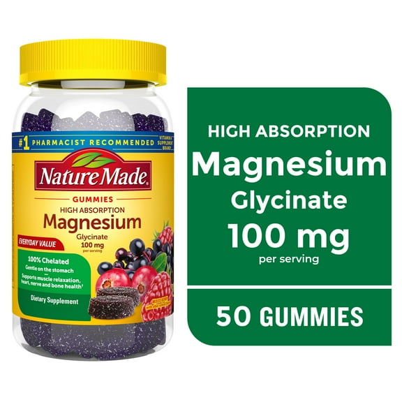 Nature Made High Absorption Magnesium Glycinate Bone & Heart Support, Magnesium Gummies, 50 Ct