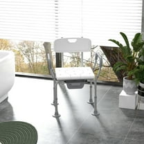 XgoodX 3-in-1 Shower Chair with Back & Arms - Height-Adjustable, Multi-Functional Bedside Commode, Sturdy Steel Frame, Anti-Slip Design, Easy to Clean, White - Ideal for Elderly, Disabled