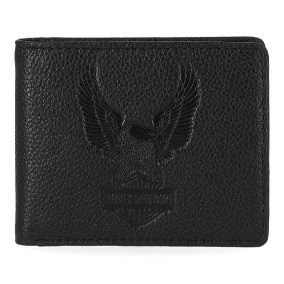 Harley-Davidson Men's Pebble Leather Classic Eagle Billfold Wallet - Black, Harley Davidson