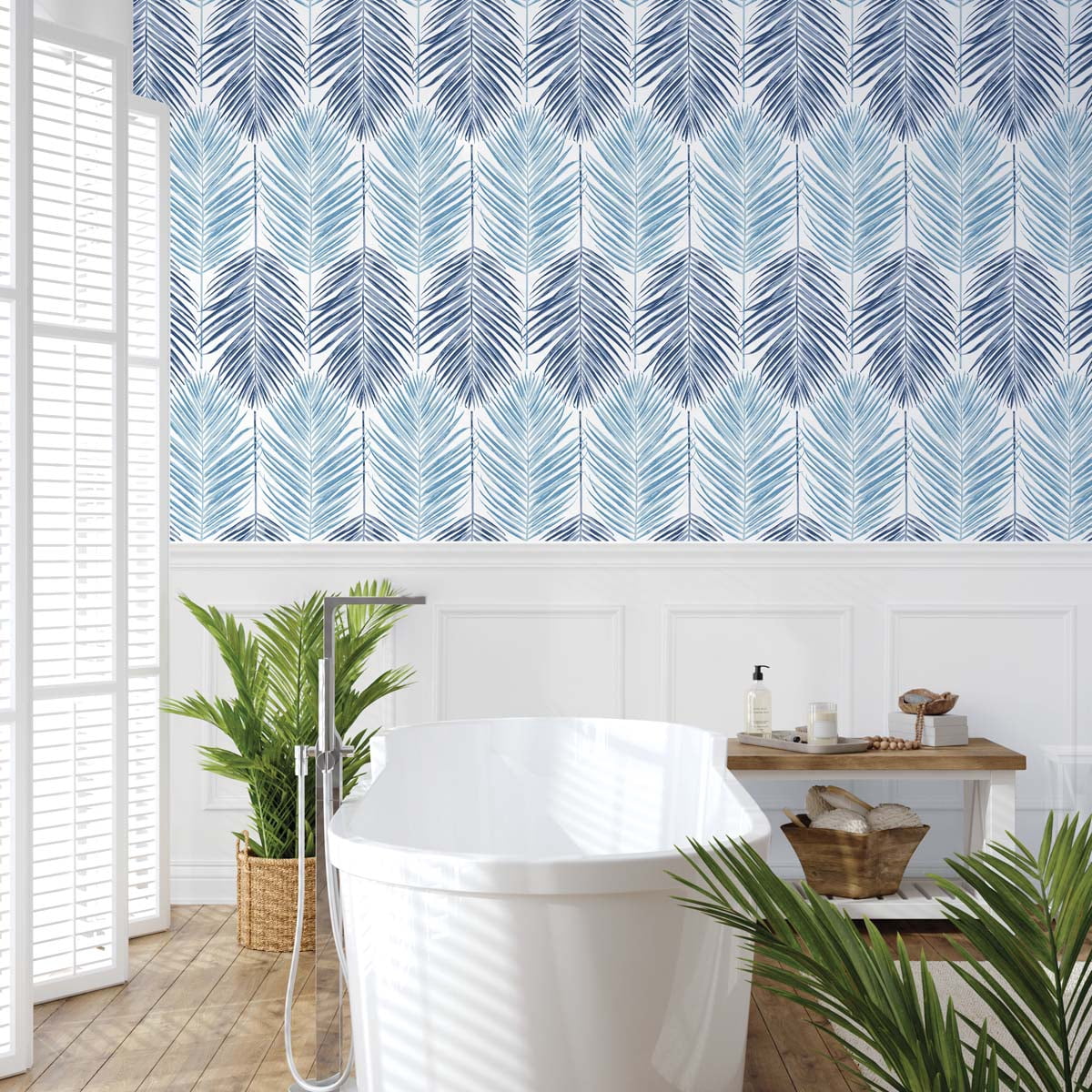 NextWall Blue Lagoon Two Toned Palm Peel and Stick Wallpaper