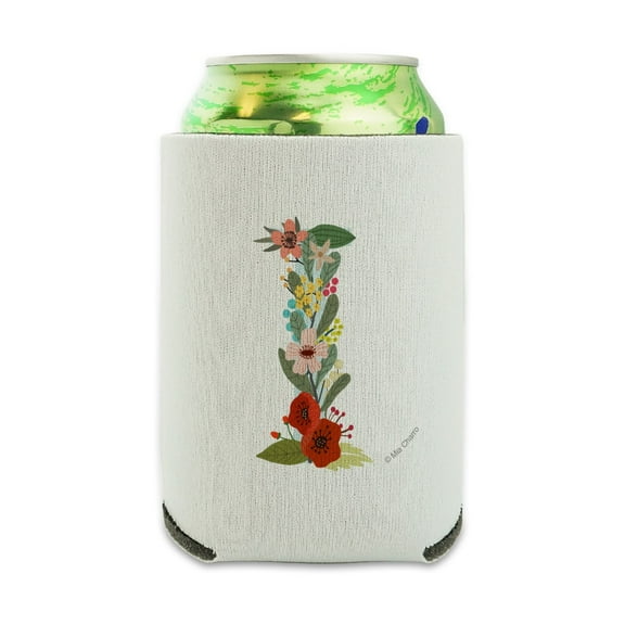 Letter I Floral Monogram Initial Can Cooler - Drink Sleeve Hugger Collapsible Insulator - Beverage Insulated Holder