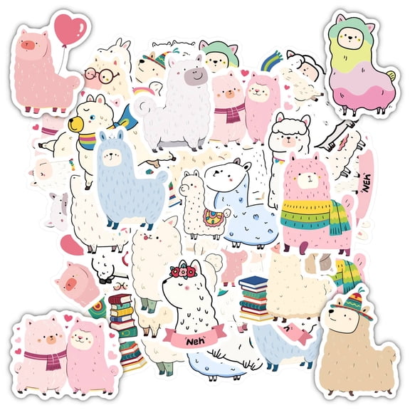 35pcs-50pcs Adorable Llama Stickers Animal Cute Stickers Funny Decals for Laptops Suitcase Fridge