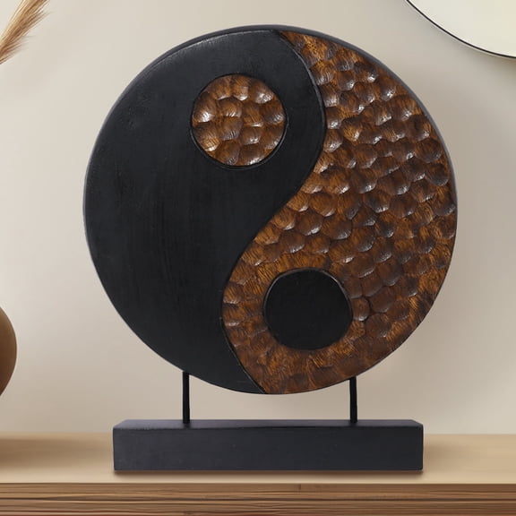 Decozen Home Decor Handmade Wooden Sculpture in Yin Yang Design Acacia Wood Art
