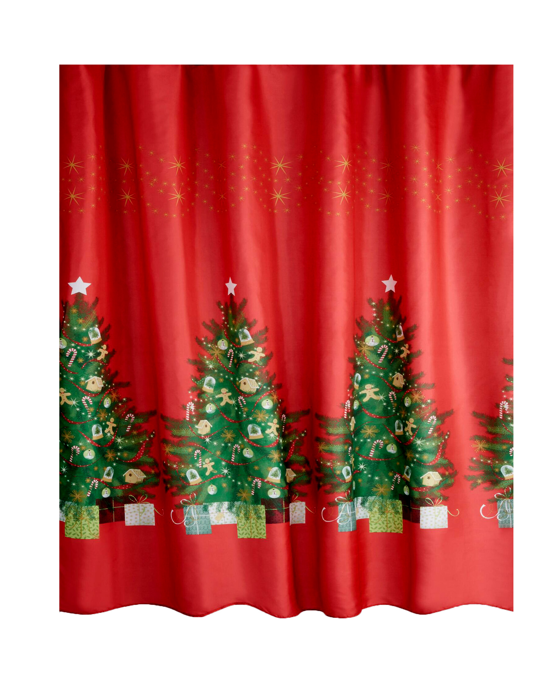 Christmas Tree Holiday Shower Curtain, Gingerbread and Candy Cane