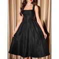 thumbnail image 5 of Black Jacquard A-Line Midi Dress With Square Neck And Pockets, 5 of 8