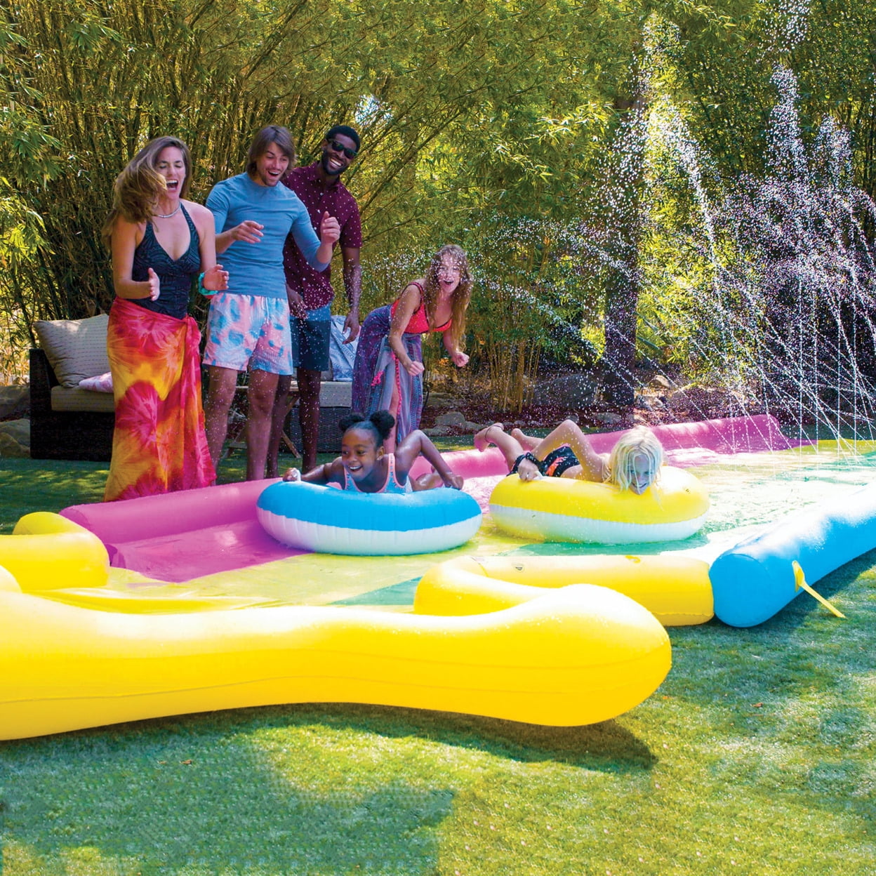 WOW Sports 40' x 8' Rainbow Star Super Slide with 2 Inflatable Sleds (21-2520-WOW)