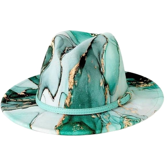 Tie-dye Wide Brim Fedora Hats for Women Multicolor Felt Panama Hat