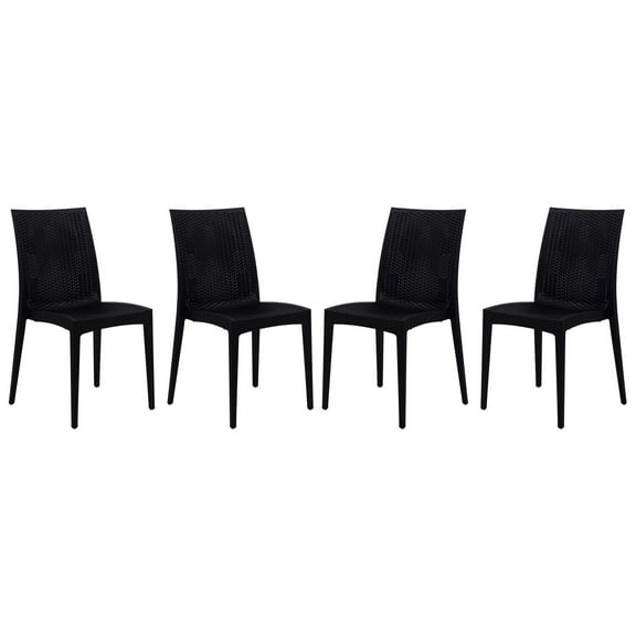 Modern Dining Chairs Set of 4 - Indoor Outdoor Stackable Patio Chairs - Stylish Weave Design