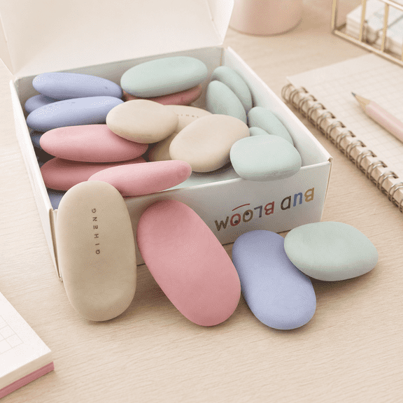 28 Pack Erasers, Pastel Color Oval Pencil Erasers with Storage Box, Soft Erasers for Office, Home, Drawing, Sketching and General Stationery Supplies