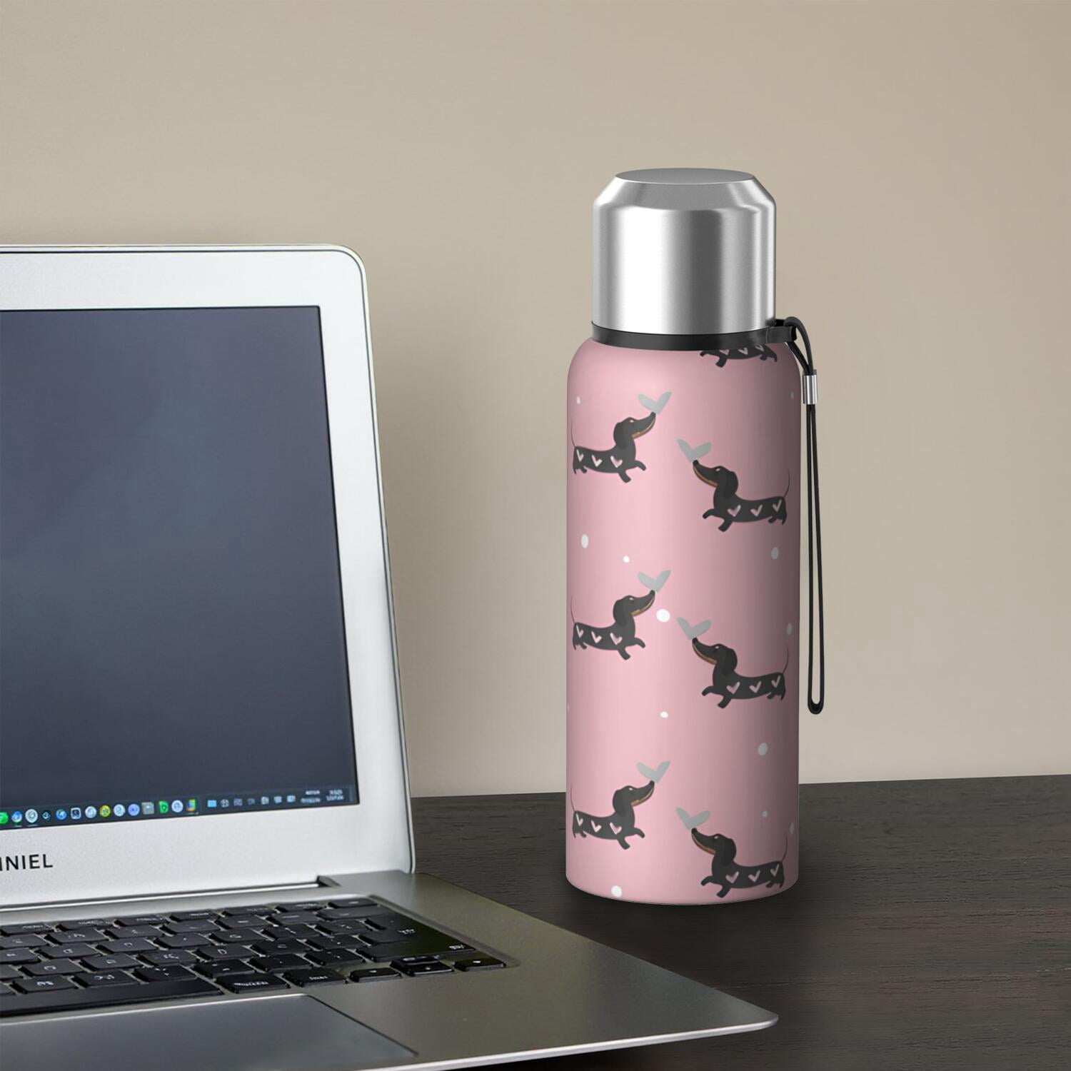 20 Oz Cute Cartoon Dachshund Coffee Tumbler Double Wall Insulated Stainless Steel Water Bottle | Metal Reusable Thermoses Flask with Cup Cap | Leak & Sweat Proof with Anti-Dust Lid