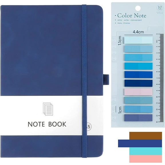 RETON Hardcover Leather Business Journal with Colorful Index Tabs, Dark Blue, 8.7" x 5.7", 200 Pages