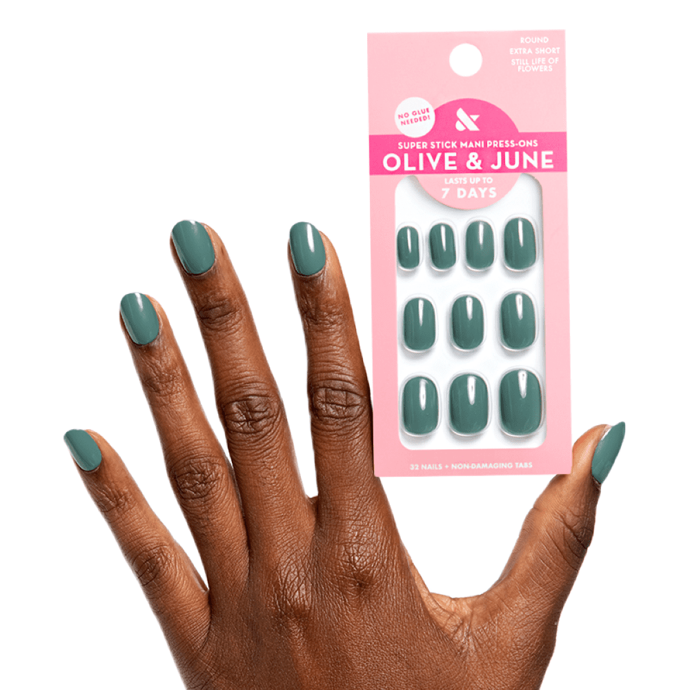 Olive & June Super Stick Mani Extra Short Round Press-On Tabs, Still Life of Flowers, 32 Pieces