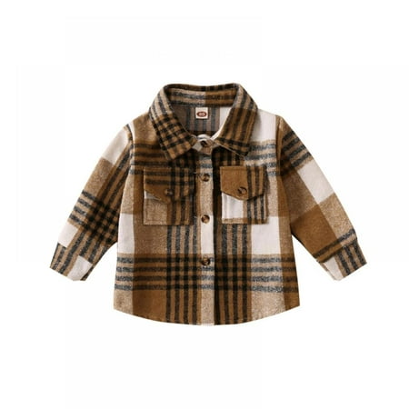 

MAXCOZY Toddler Baby Boy Girl Flannel Plaid Shirt Jacket Button Down Shacket Infant Kid Long Sleeve Coat Top Fall Clothes 6 Months- 5 Years