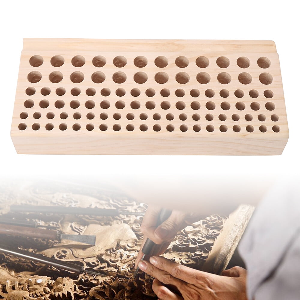 PEAKORA98 Holes Leather DIY Craft Wood Tool Rack Wooden Stamp Storage Holder Organizer