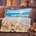 thumbnail image 6 of Tropical Beach Seashells Starfish Tranquil Shoreline, Peaceful Coastal Landscape Scene, Warm Flannel Blanket for Beach House and Living Room, Beach Lovers Housewarming Gift, Coastal Home Decor, 6 of 9