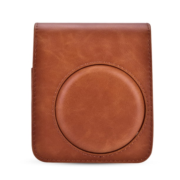 Estuche protector de cuero sintético para cámara Fujifilm Instax Mini 70 con correa (marrón)