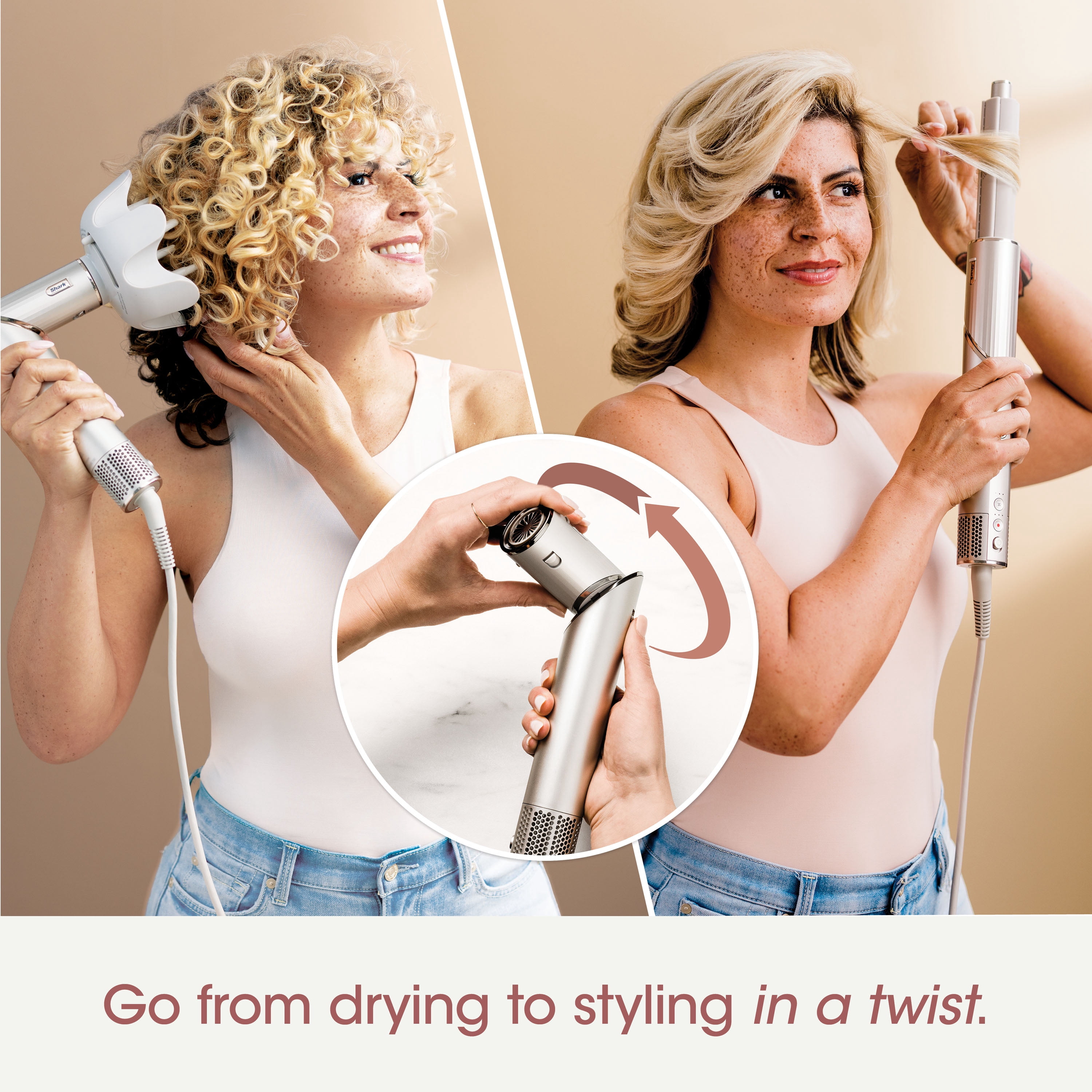 Restored Shark FlexStyle Air Styling & Drying System, Powerful Hair Blow Dryer & Multi-Styler with Auto-Wrap Curlers, Curl-Defining Diffuser, Stone HD435REF (Refurbished)