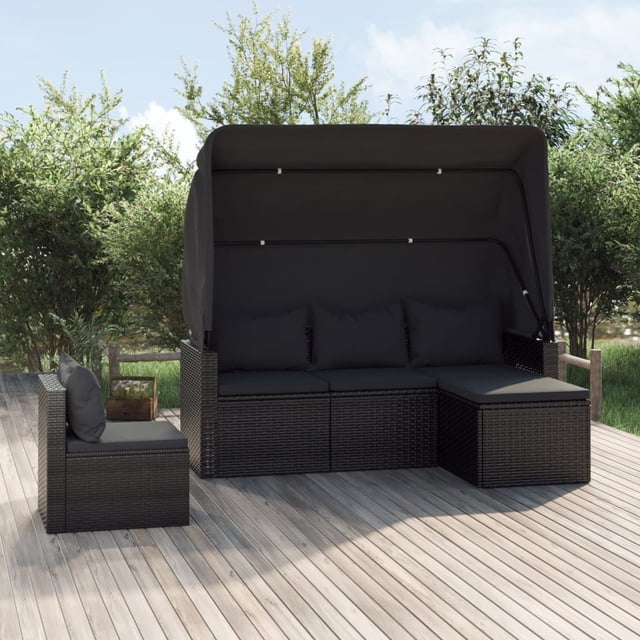 vidaXL Ensemble de Canapé de Jardin 4 Pcs avec Coussins en Poly Rotin Noir