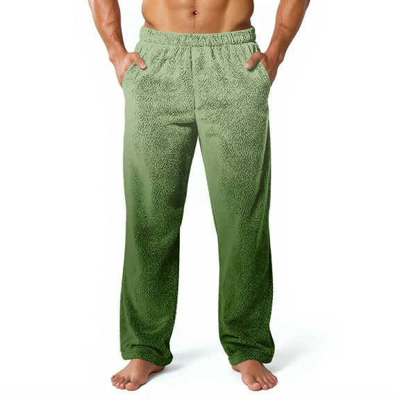 Dwelliawo Plush Warm Pajama Pants Men Warm Lounge Pants Fuzzy Gradient Plush Pj Bottoms Fleece Sleep Loose Fit Fall Winter Pjs Pants with Pockets Light Green 2XL