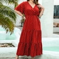 thumbnail image 2 of ZVNAΖH Women's Casual Dress Summer Long Maxi Dresses Plus Size Dot Print Short Sleeve V Neck Maxi Dress, 2 of 4