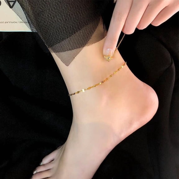 1 pc Stainless Steel Dapped Chain Anklets for Women Real 18K golden Plated 8.27 inch(21cm)