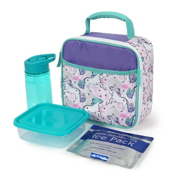 Arctic Zone Upright Reusable Lunch Box Combo with Accessories, Unicorn