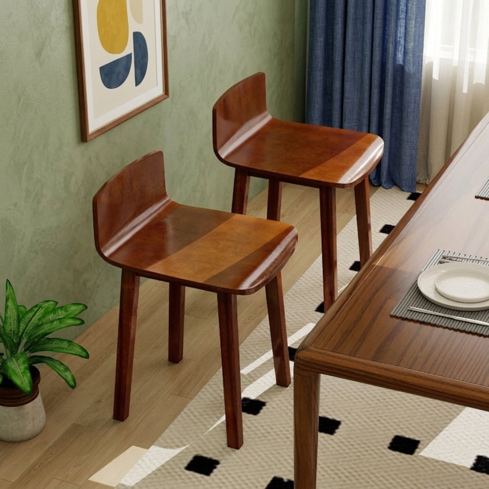 Furnibear Wood Dining Chair Set of 2 Farmhouse Kitchen Dining Room Chairs Mid-Century Modern Armless Side Chairs for Kitchen Dining Room, Brown