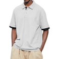 thumbnail image 1 of Men's Summer Solid Color T-shirt With A 3 Button Open Collar And Button Up Short Sleeved Top 4XL, 1 of 5
