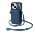 thumbnail image 4 of Crossbody Wallet Case Compatible for iPhone 15, Folio Card Holder PU Leather Magnetic Clasp Shoulder Strap Purse Phone Case for iPhone 15 Protective Cover, Blue, 4 of 7