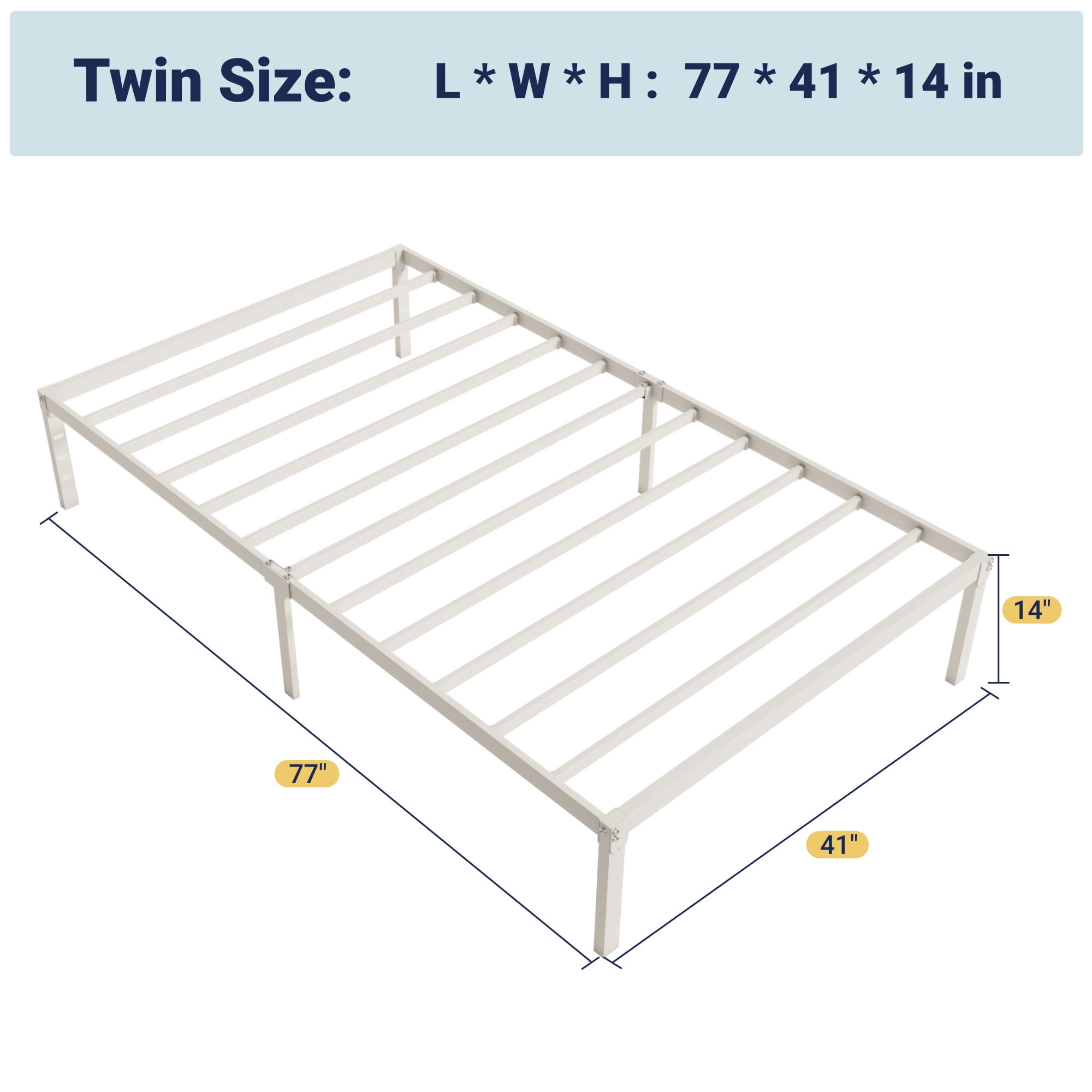 Allewie Twin Bed Frame, 14 inch Metal Platform Beds with Storage Space, No Box Spring Needed and Easy Assembly, White