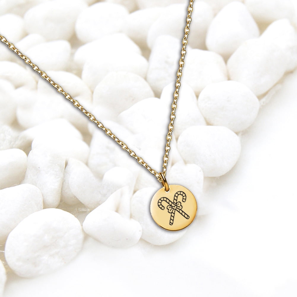 Anavia Round Christmas Candy Cane Stainless Steel Gold Disc 10mm Pendant Jewelry with Gift Box