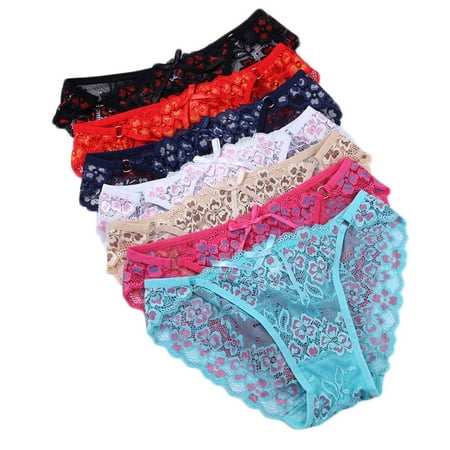 

Womens Embroidery Lace Low-Waist 7Pc Thongs