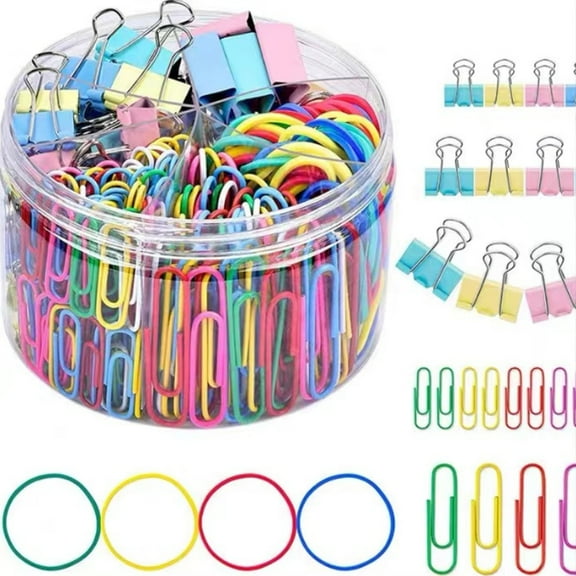 240 PCS Paper Clips Binder Clips, Colored Office Clips Set Supplies- Assorted Sizes Paperclips Paper Clamps Rubber Bands for Office Supplies, Document Organizing