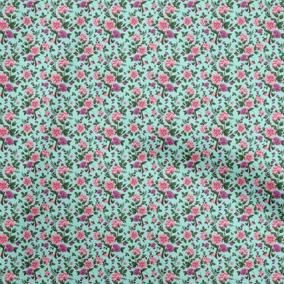 oneOone Cotton Cambric Arctic Blue Fabric Florals Fabric For Sewing Printed Craft Fabric By The Yard 42 Inch Wide