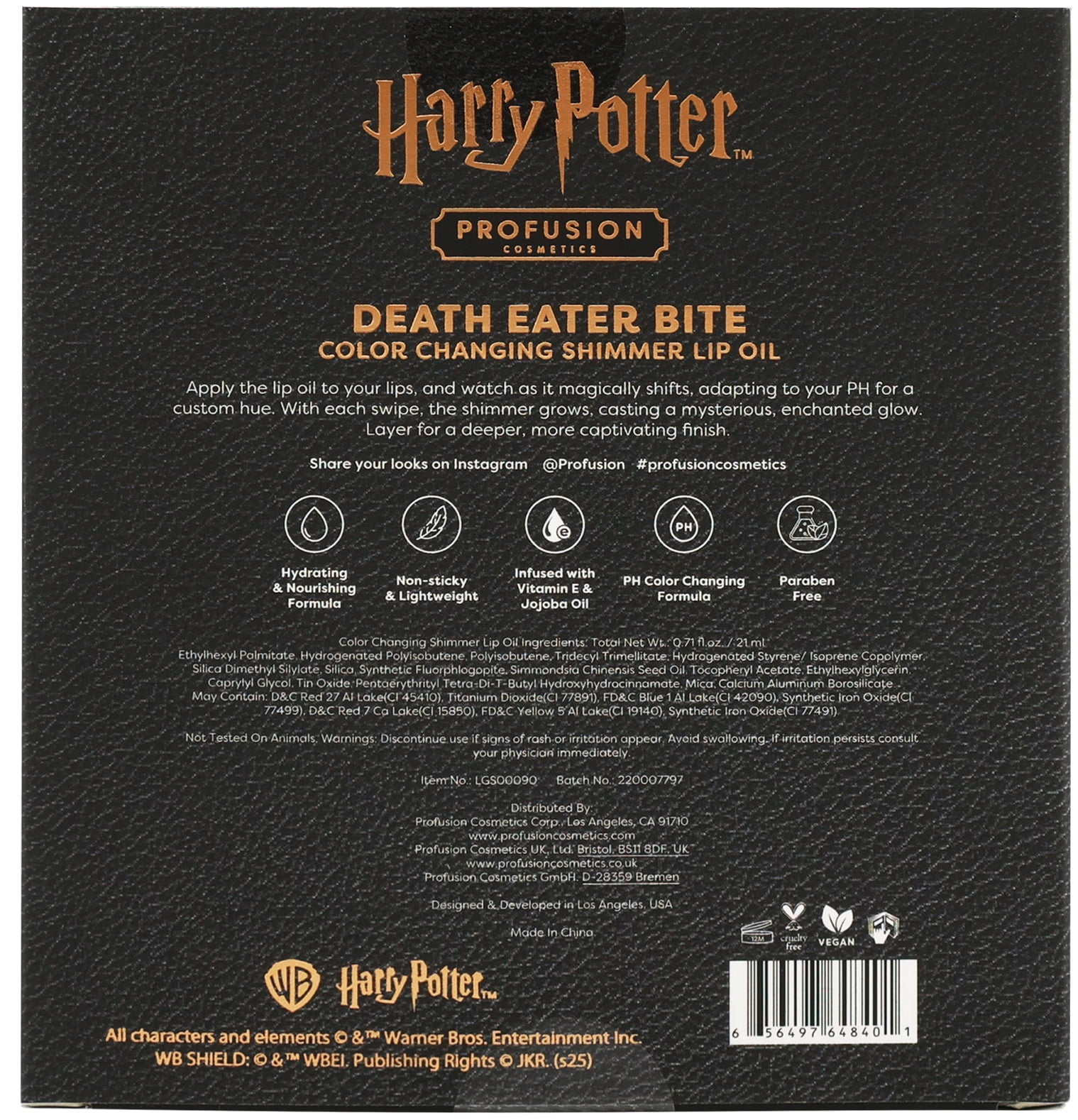 Profusion Cosmetics Harry Potter Death Eater Bite Color Changing Shimmer Lip Oil 3 pc Set