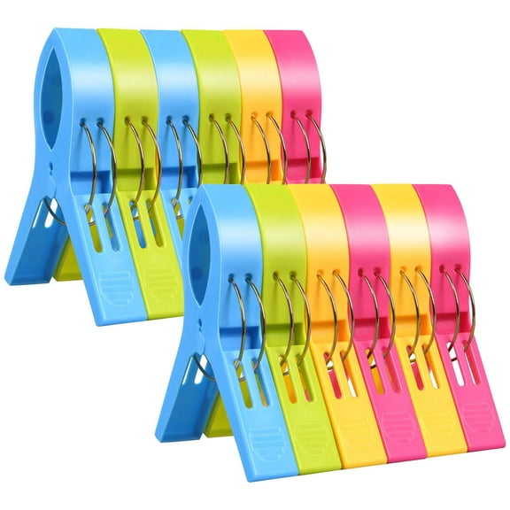 12Pcs Beach Towel Clips for Chairs Cruise Plastic Clothes Pins Beach Chair Towel Clips Towel