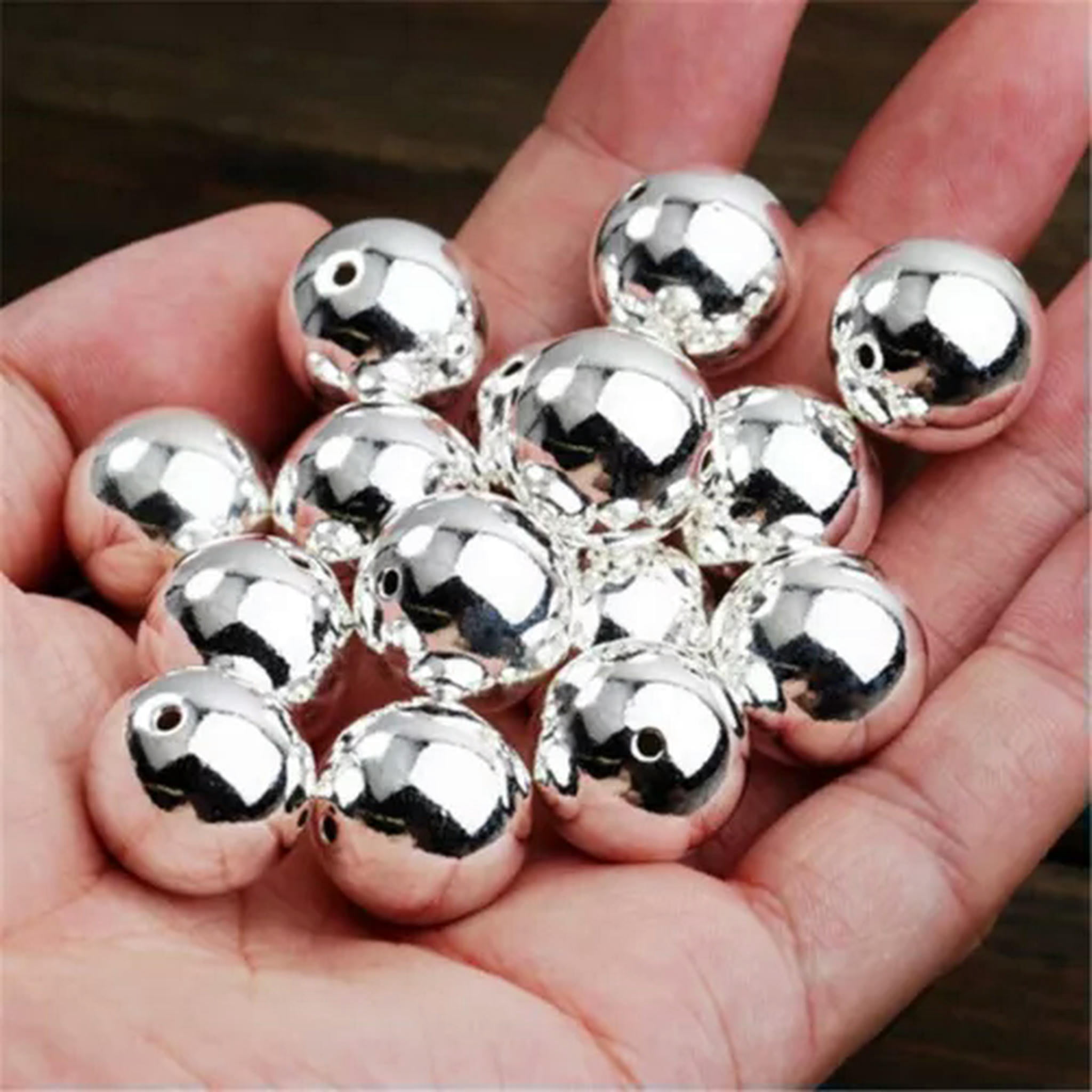 HOOUN 925 Sterling Silver Round Ball Beads Small Hole Seamless Bulk Jewelry 2mm-18mm-2.5MM (50 PCS)