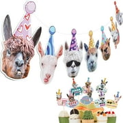 25 Pcs Llama Banner Funny Birthday Decorations Include 1 24 Alpaca Face Cake Cupcake Topper Llama Birthday Decorations Portrait Bunting Cactus Hilarious Mexican Bday Baby Shower Supplies