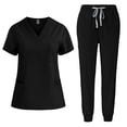 thumbnail image 3 of Fmbrln Scrubs for Women Set, V Neck Scrubs Tops and Drawstrings Jogger Pants Solid Nursing Uniform Workwear Sets, 3 of 4