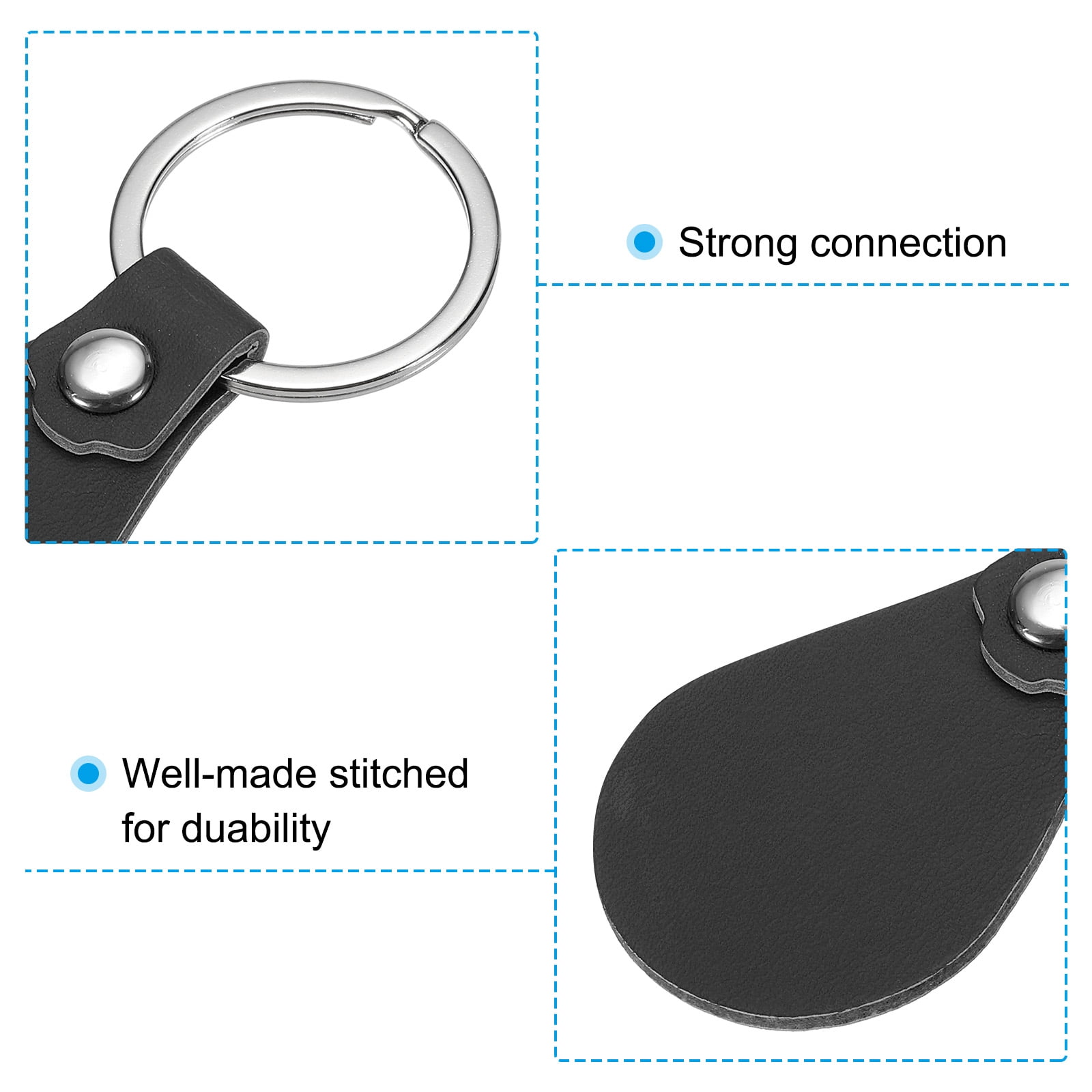 Unique Bargains Leather Key Fob Kit PU Leather Key Fob Blanks with Key Rings DIY Keychain Black